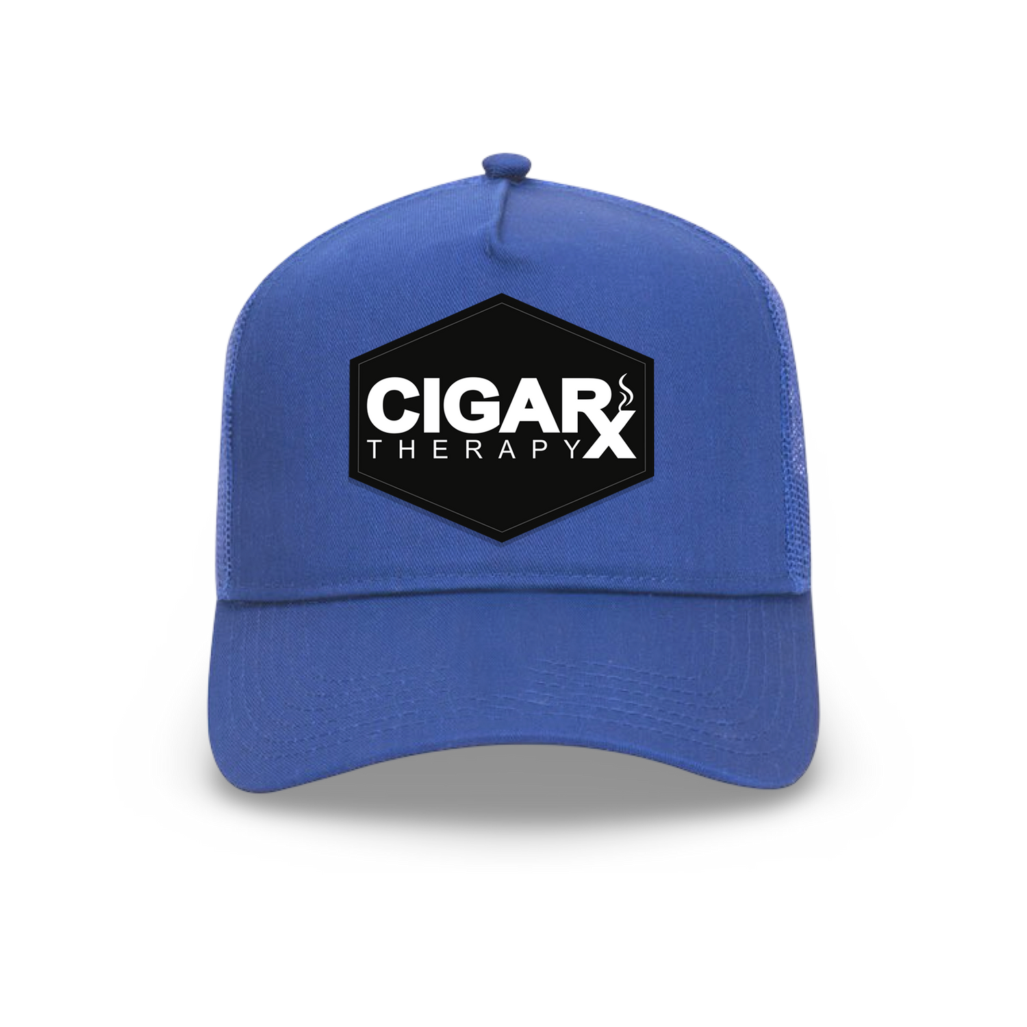 Blue Curved Trucker with Black Classic Patch