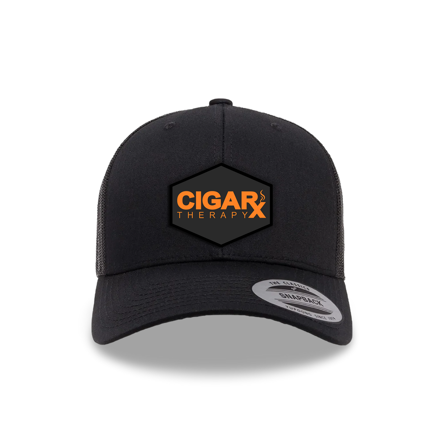 Black Curved Trucker with Orange on Black Patch Front