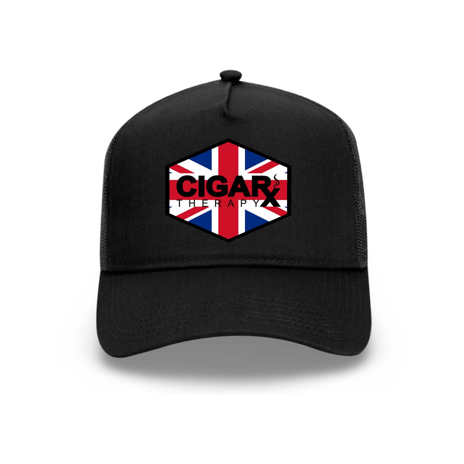 Black Curved Trucker with Union Jack Flag Patch