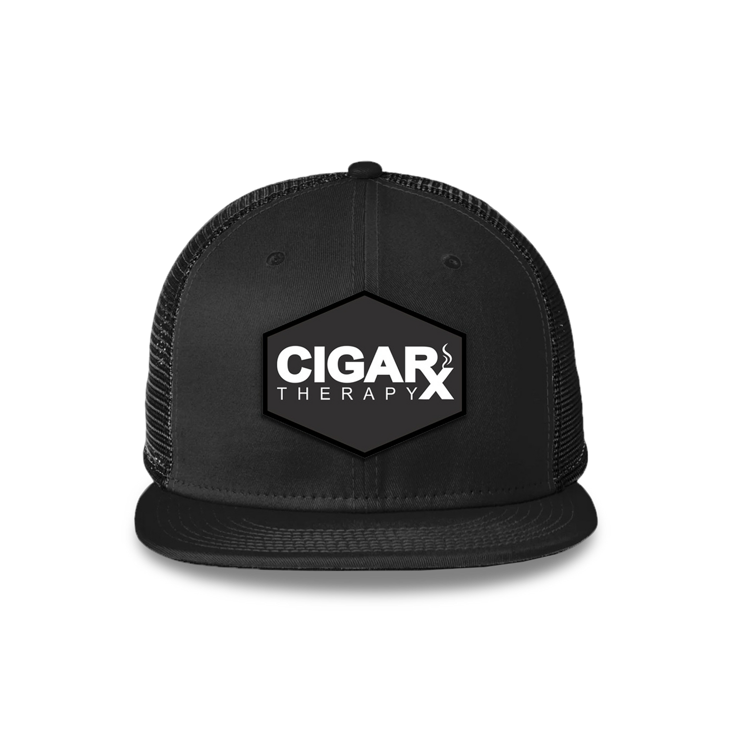 Black Flat Trucker with Black Classic Patch Front