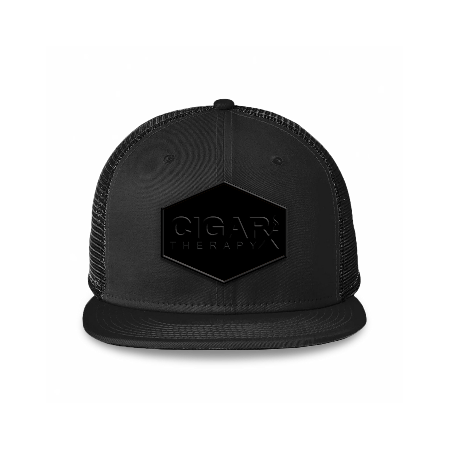 Black Flat Trucker with Blackout Patch
