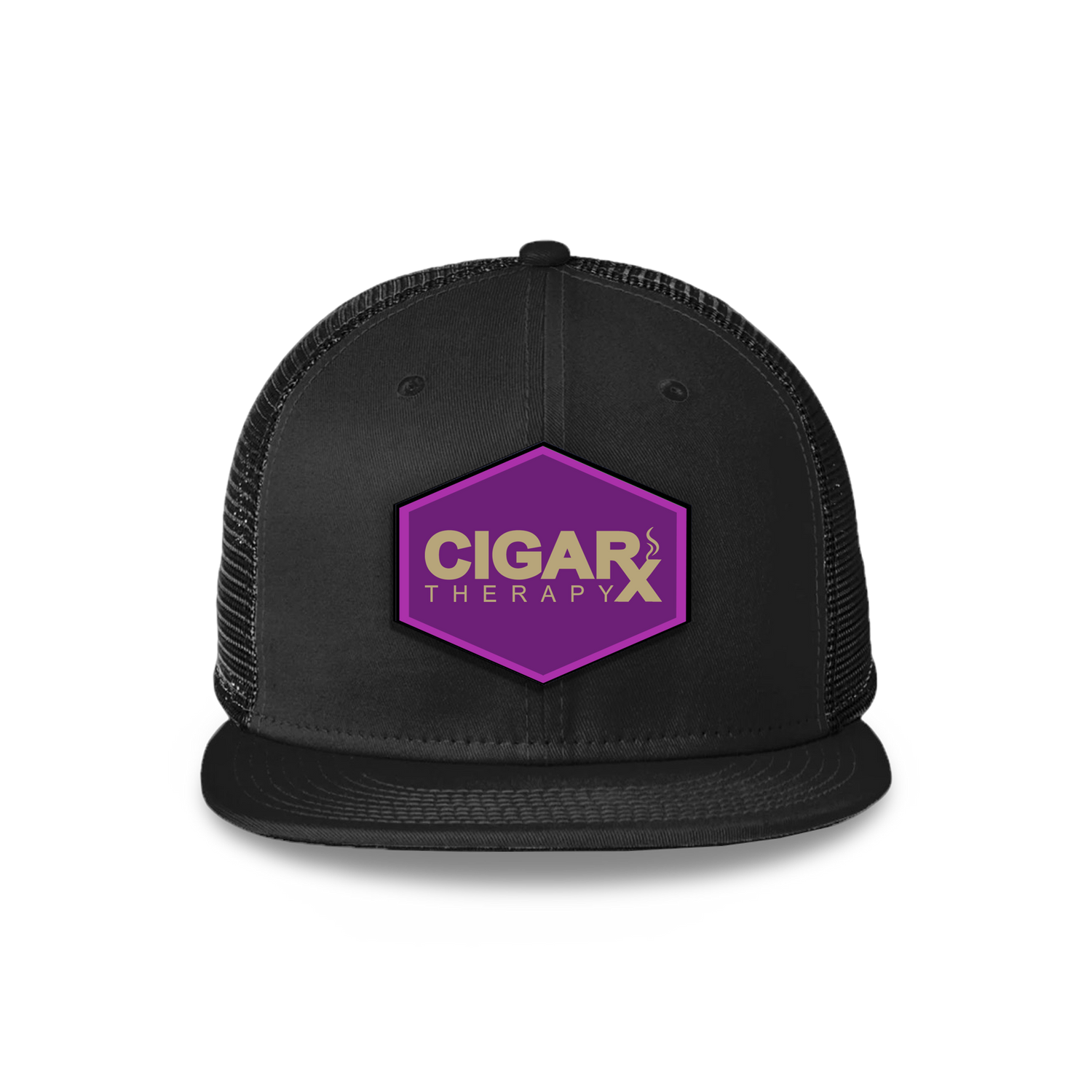 Black Flat Trucker with Gold on Purple Patch