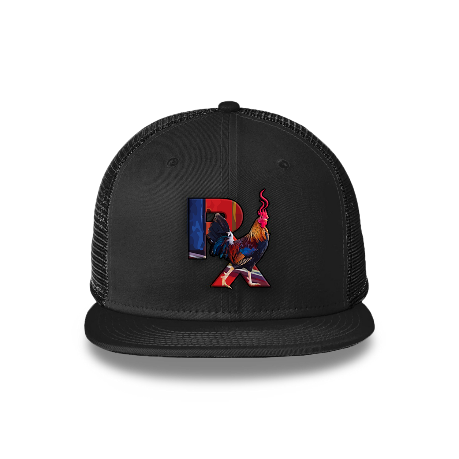 Black Flat Trucker with Smokin Cock Patch Black Stroke