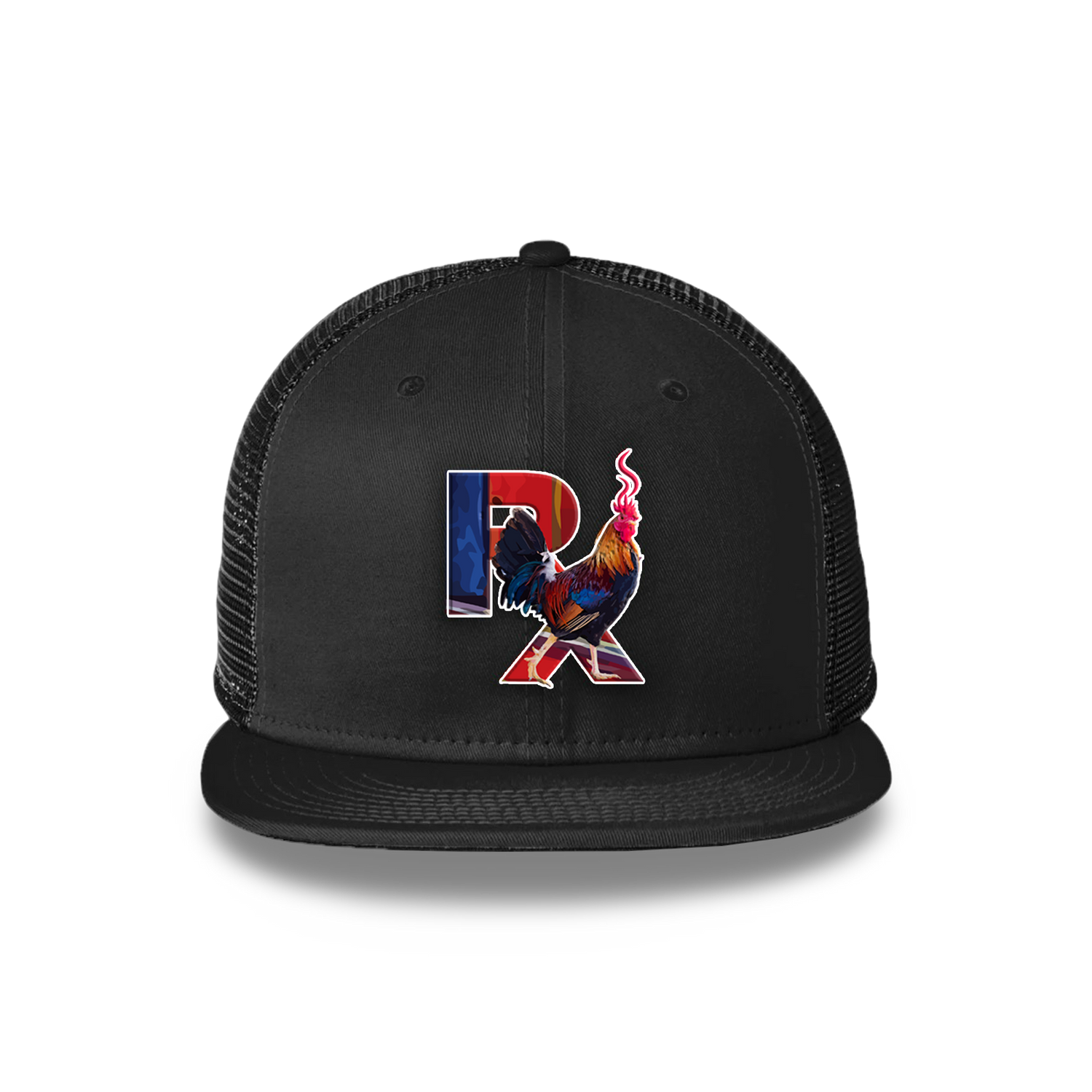 Black Flat Trucker with Smokin Cock Patch White Stroke