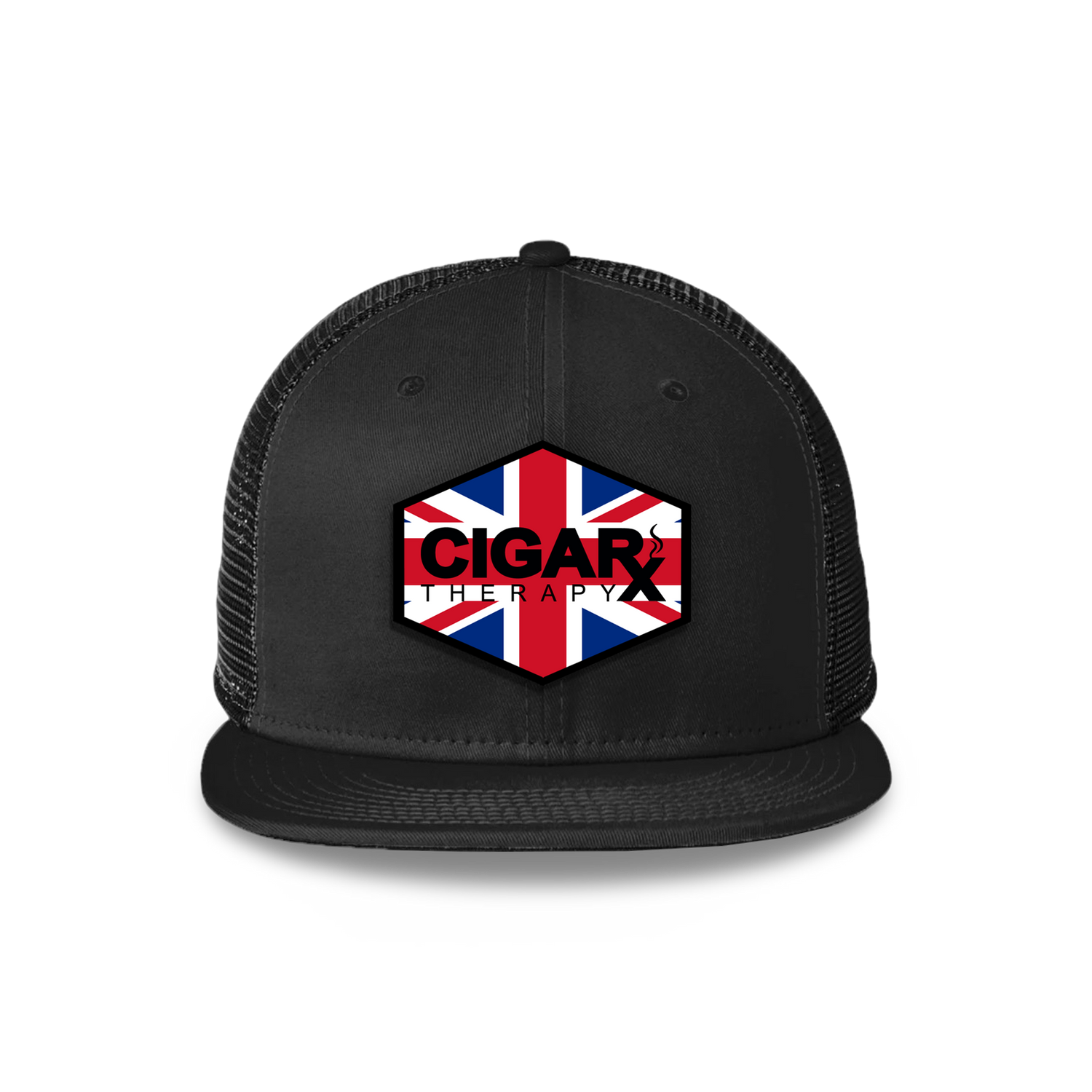 Black Flat Trucker with Union Jack Flag Patch