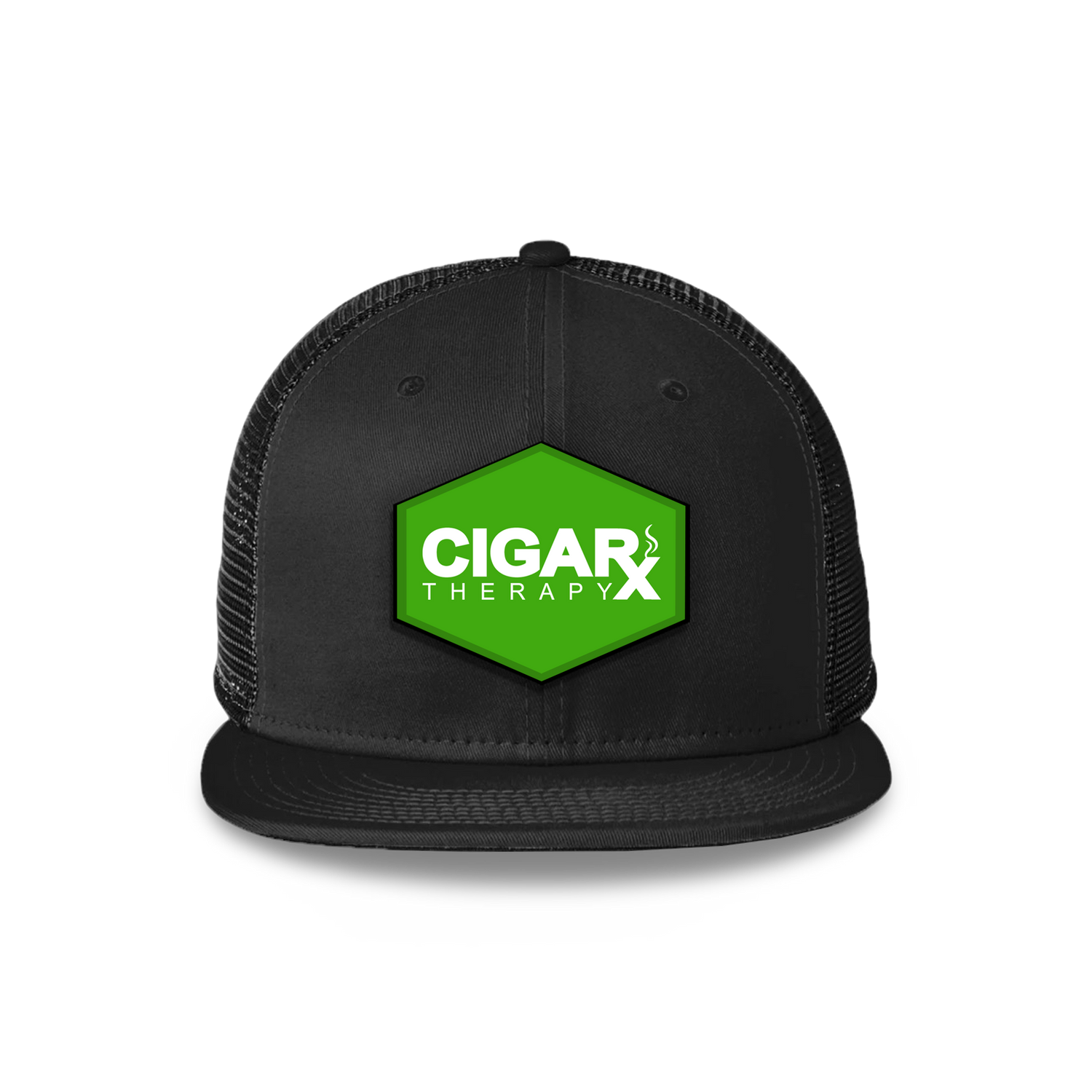 Black Flat Trucker with Green Classic Patch