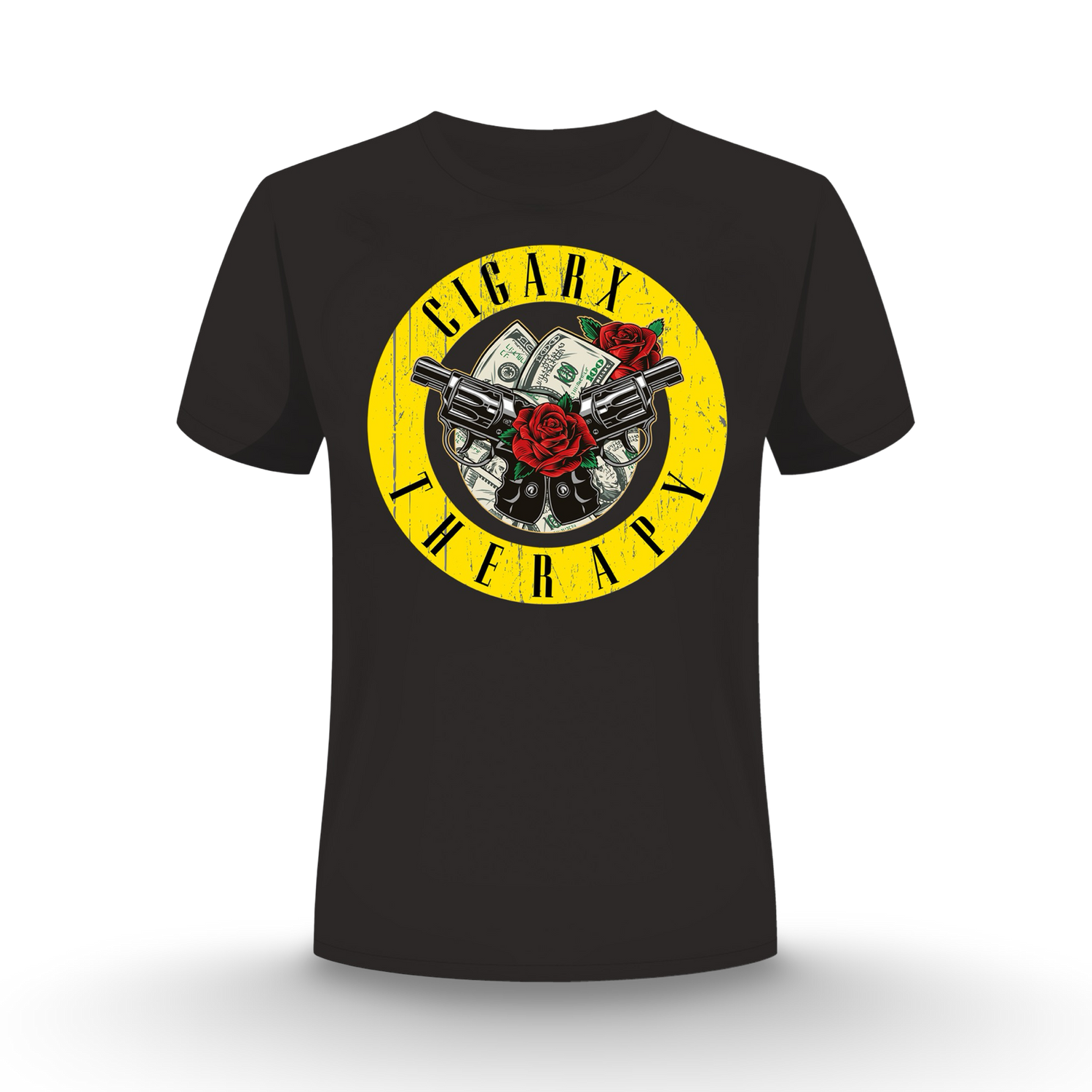 CIGARx Therapy Money Guns & Petals Crew Neck T-Shirt