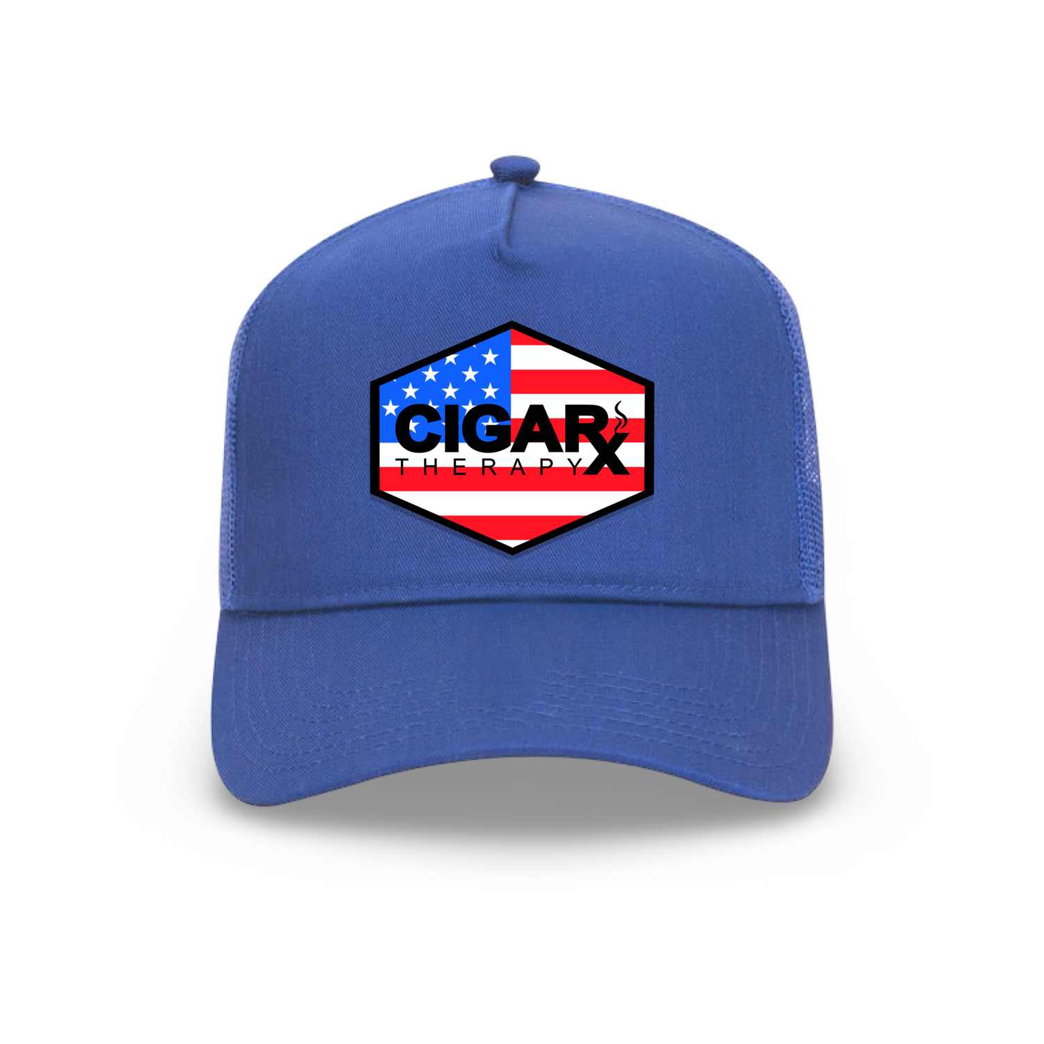 Royal Blue Curved Trucker with USA Flag Patch