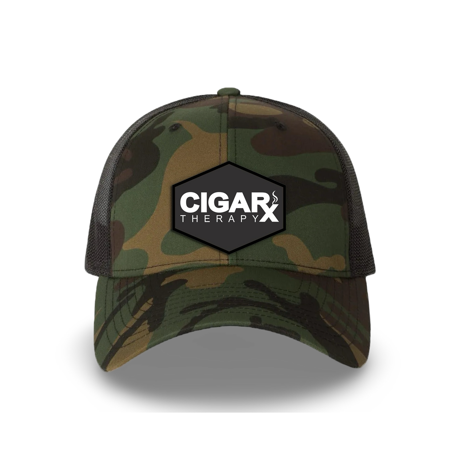 Camo Curved Trucker with Black Classic Patch Front