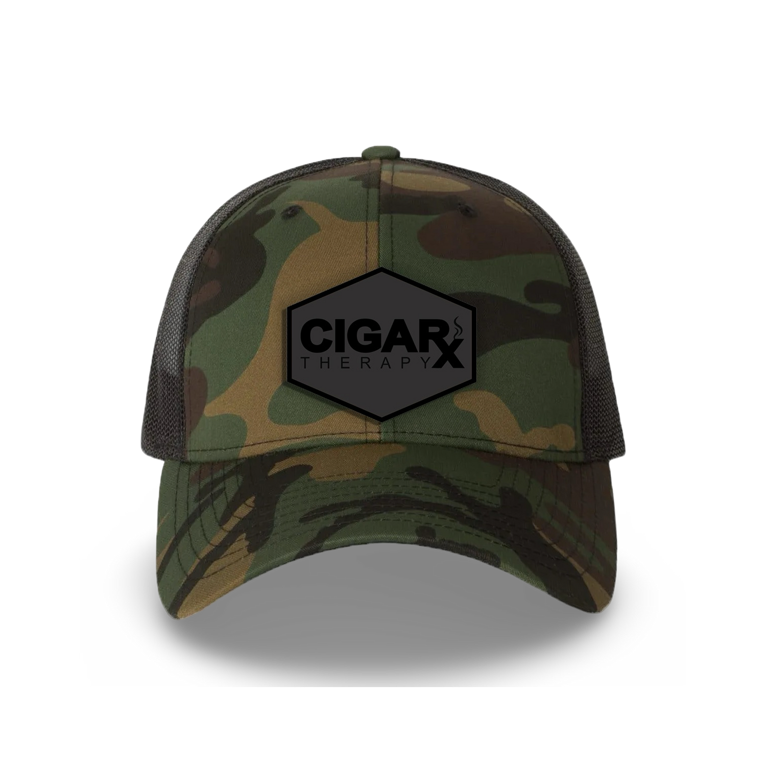 Camo Curved Trucker with Blackout Patch Front