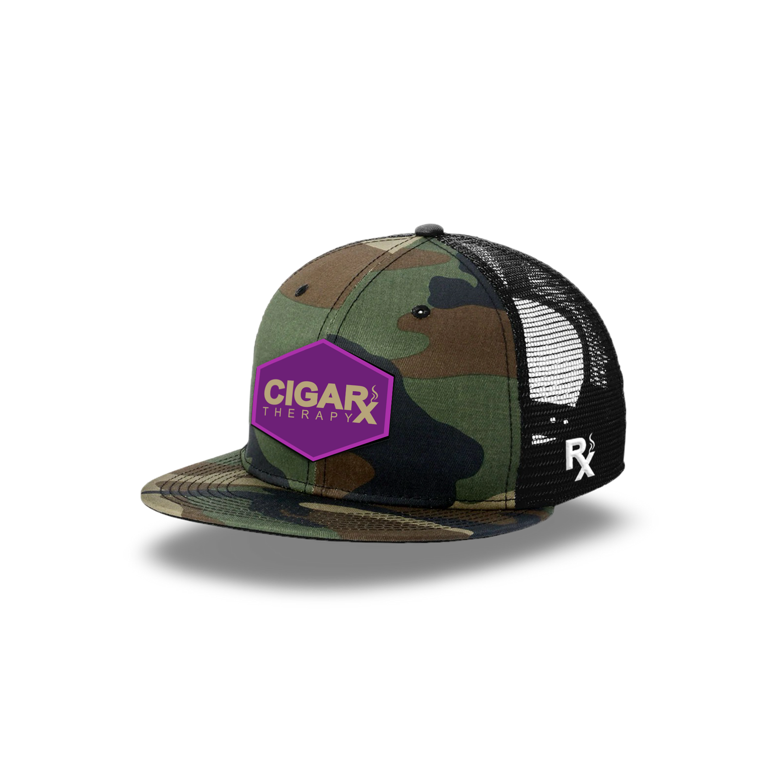 Camo Flat Trucker with Gold on Purple Patch