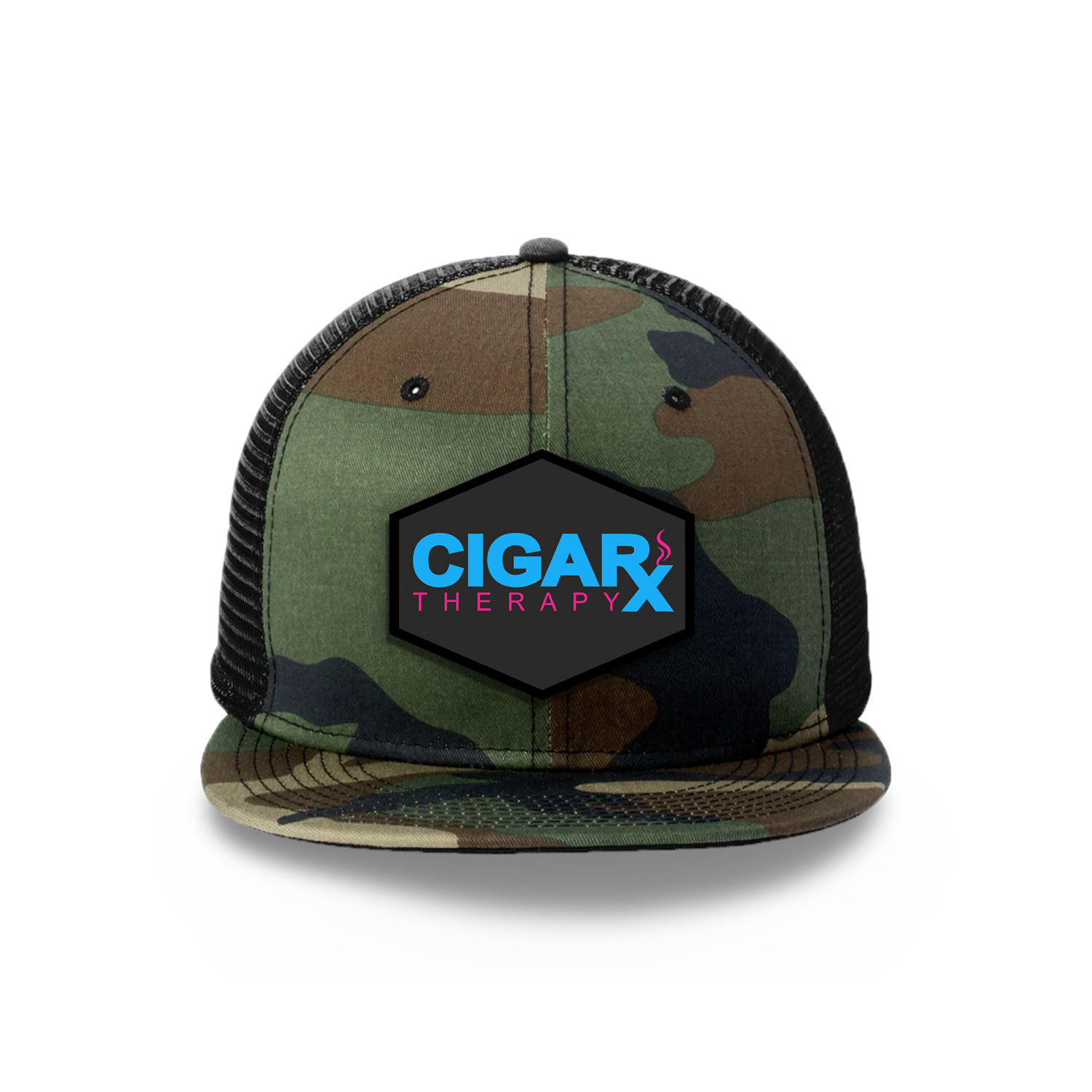 Camo Flat Trucker with Miami Edition Patch Camo Bill Front