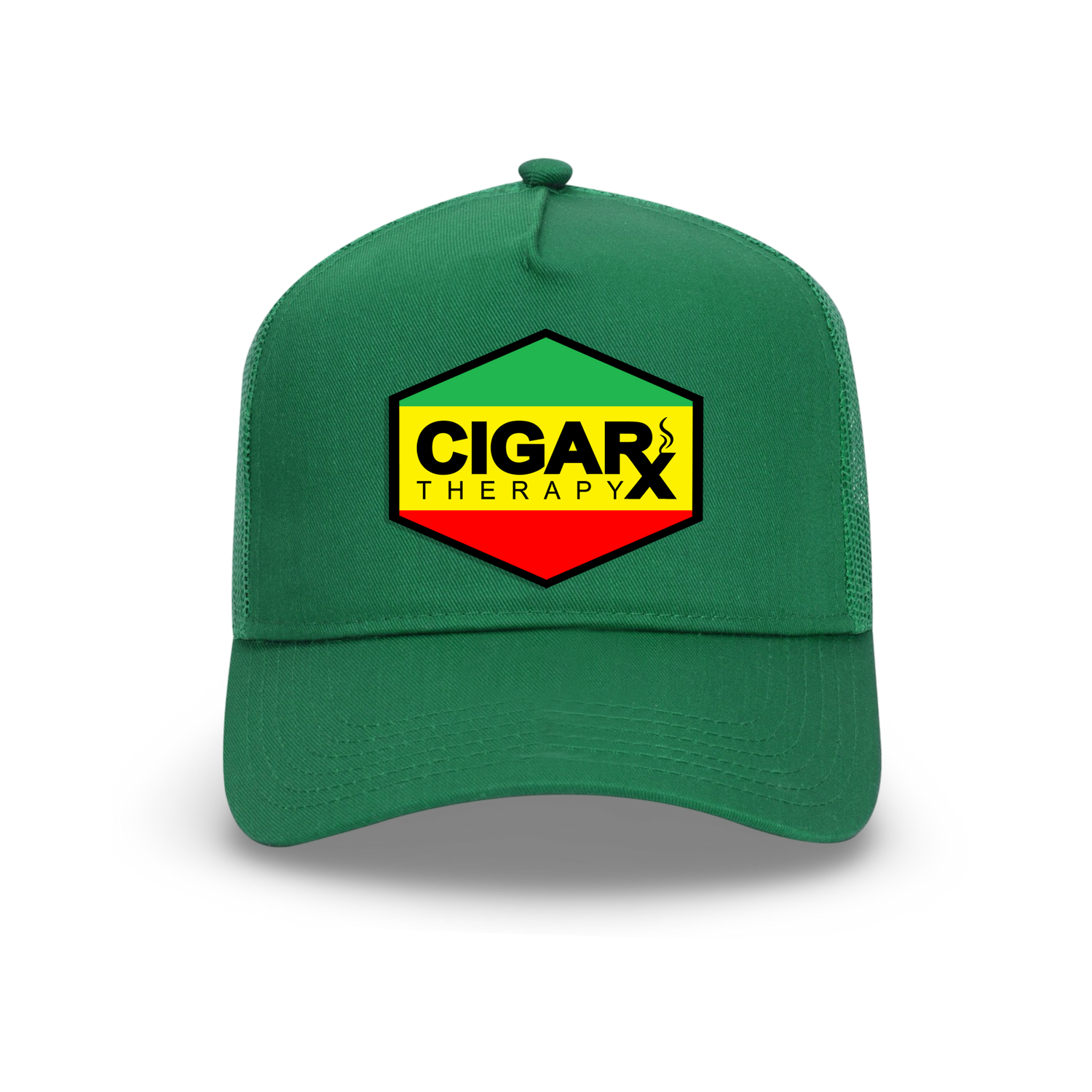 Green Curved Trucker with Reggae Rasta Flag Patch