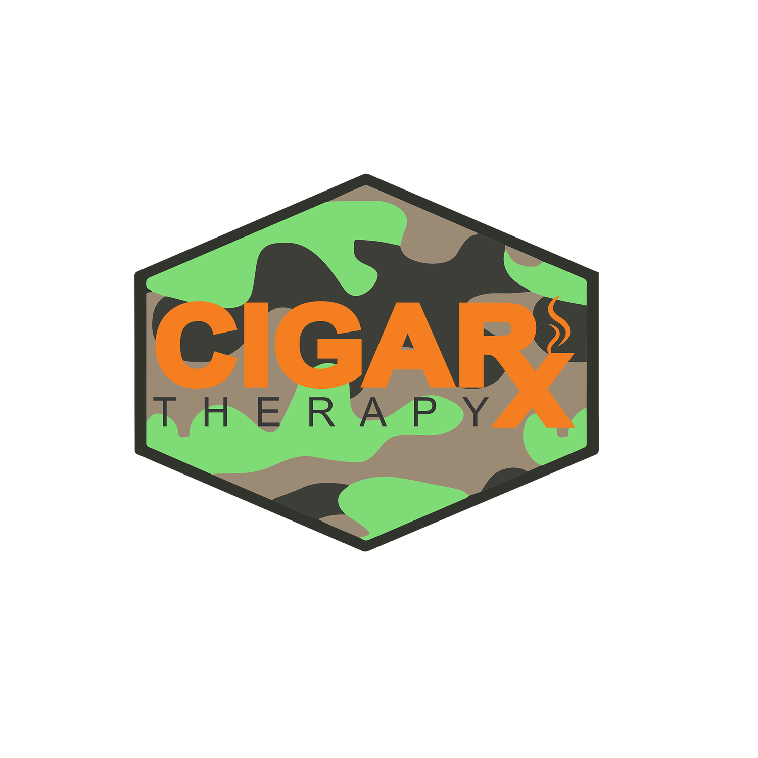 Black Curved Trucker with Orange Logo on Camo Patch