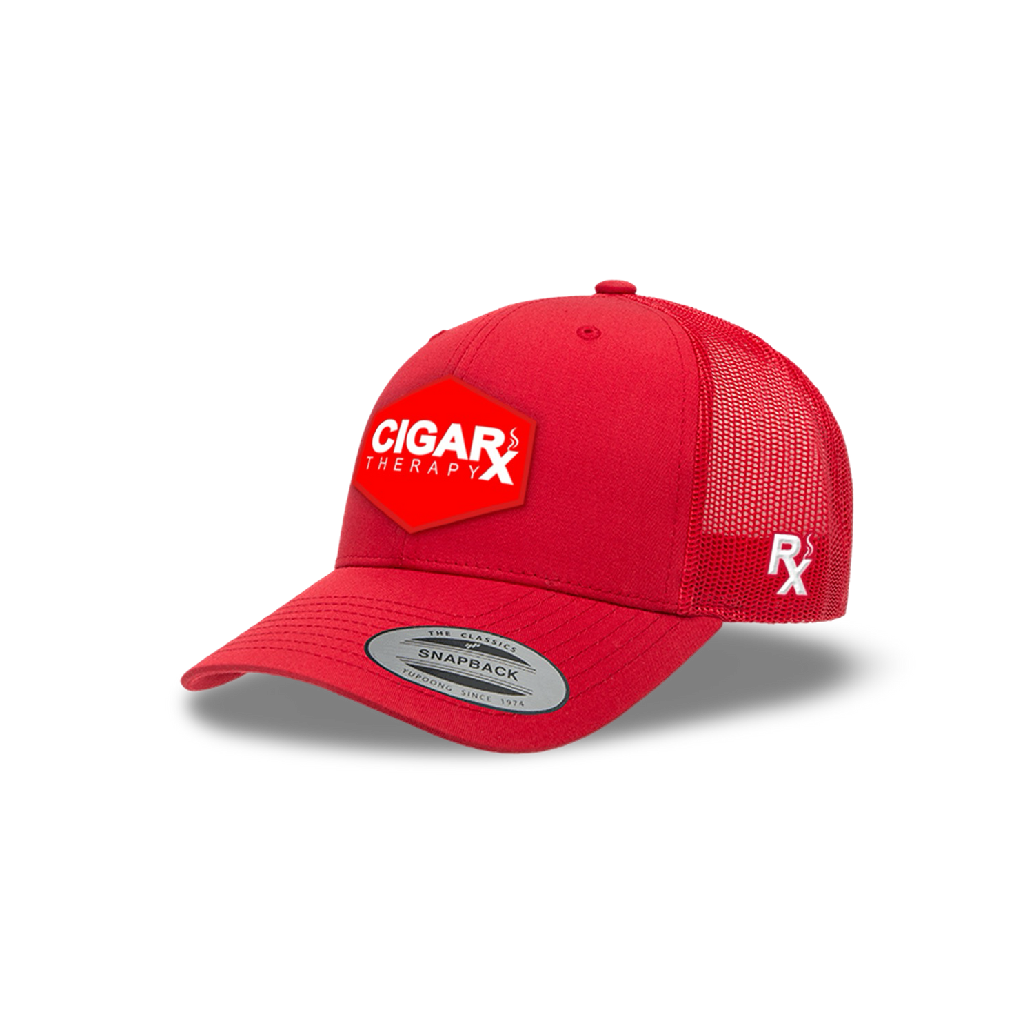Red Curved Trucker with Red Classic Patch Angled