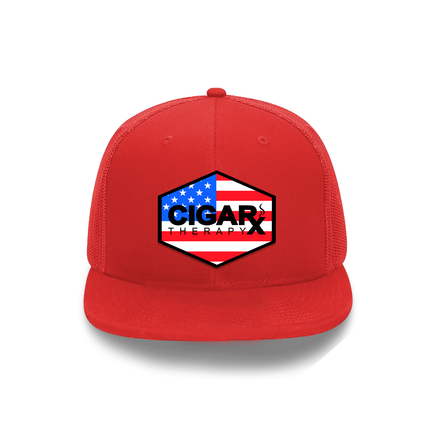 Red Flat Trucker with USA Flag Patch