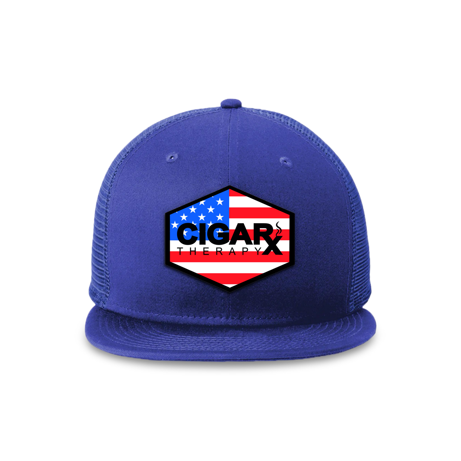 Royal Blue Flat Trucker with USA Flag Patch