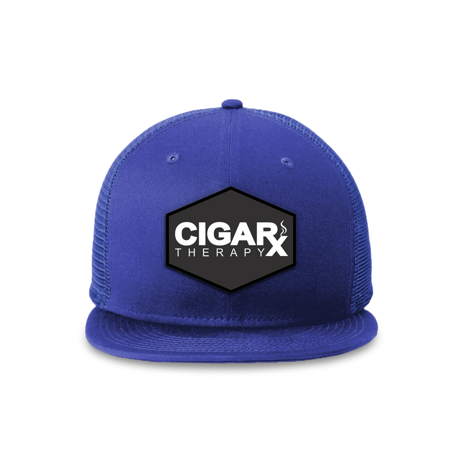 Royal Blue Flat Trucker with Black Classic Rogue Patch Front