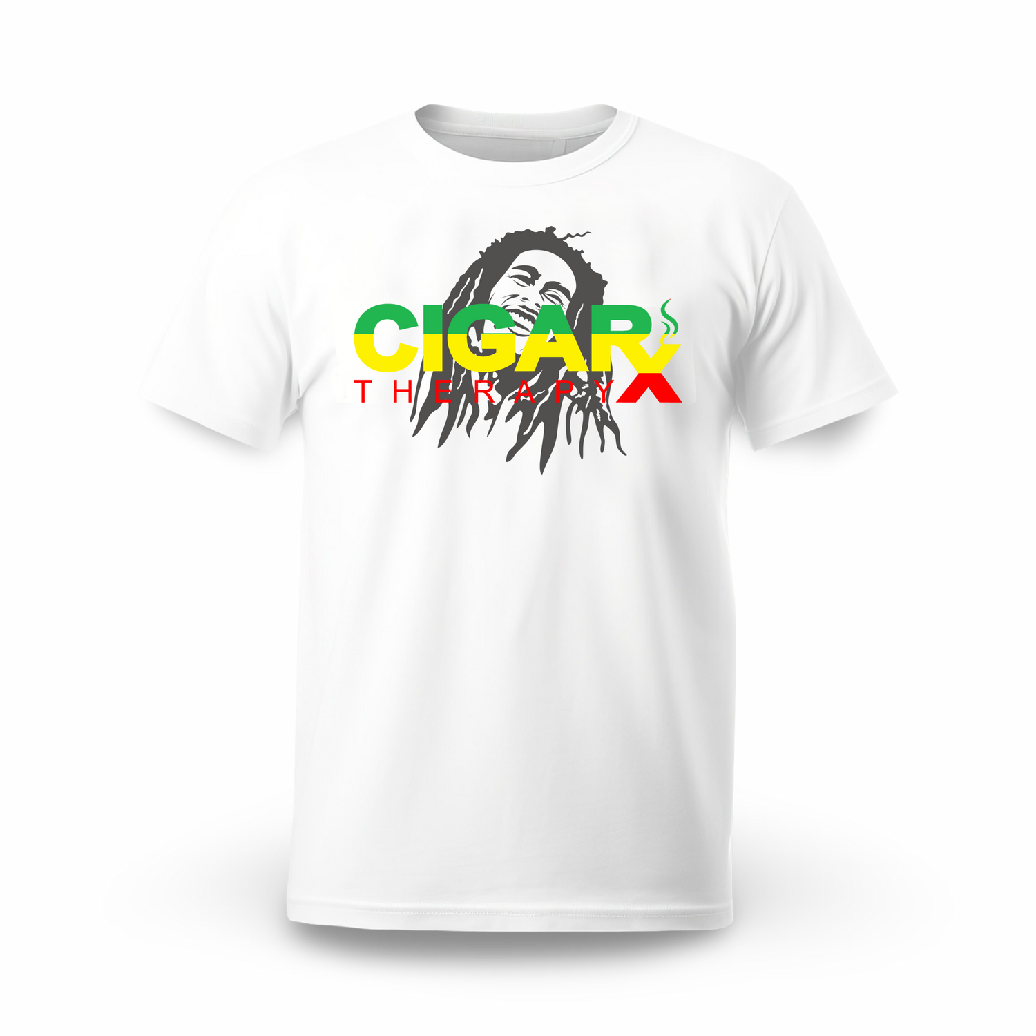 CIGARx White w/ Reggae Rasta Logo Crew Neck T-Shirt Front