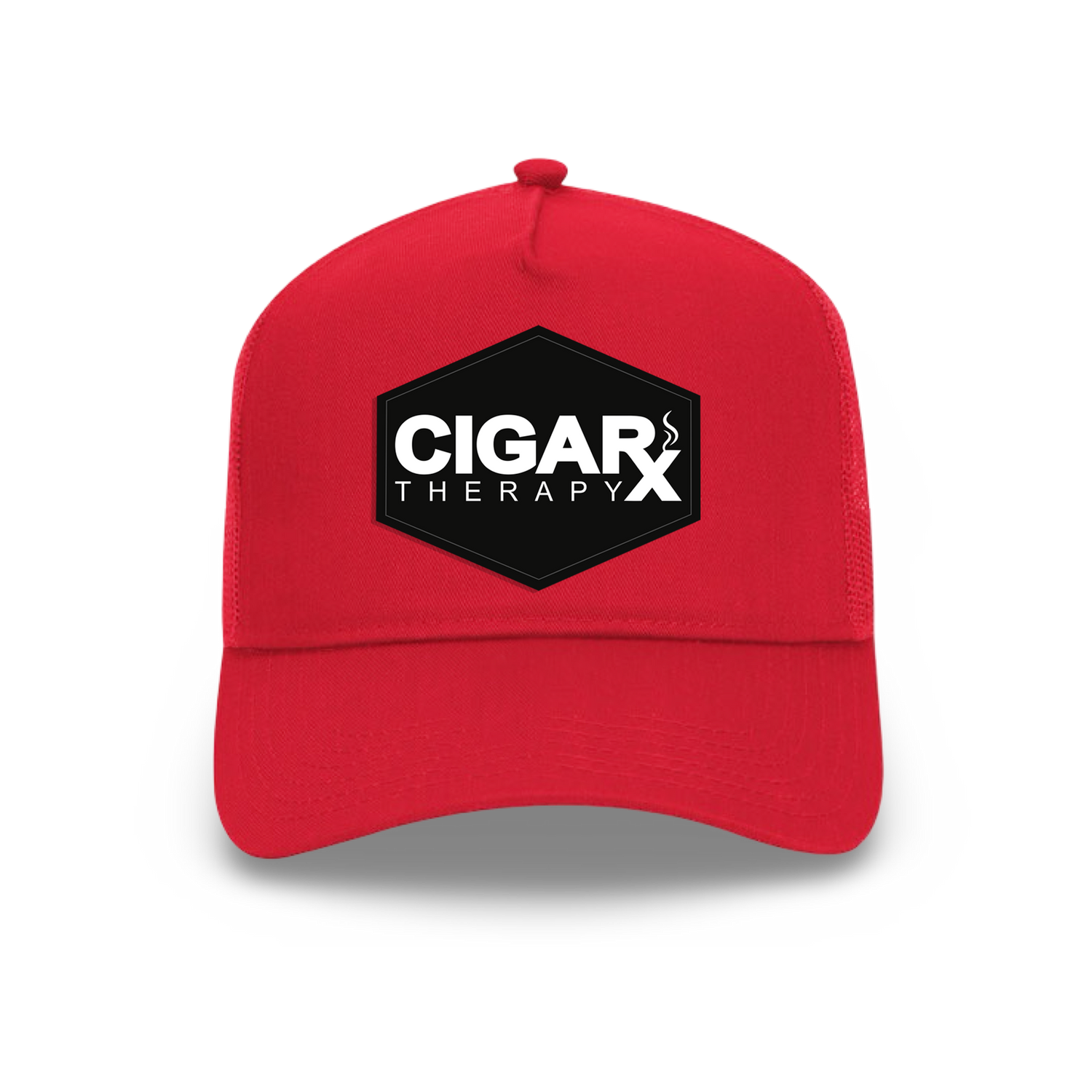 Red Curved Trucker with Black Classic Patch