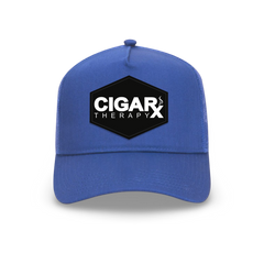 Blue Curved Trucker with Black Classic Patch