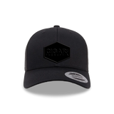 Black Curved Trucker with Blackout Patch Front View
