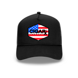 Black Curved Trucker with USA Flag Patch Front View