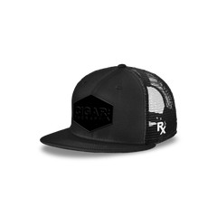 Black Flat Trucker with Blackout Patch Angled View