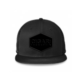 Black Flat Trucker with Blackout Patch Front View