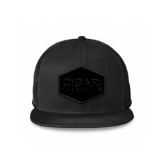 Black Flat Trucker with Blackout Patch Front View