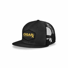 Black Flat Trucker with Gold Classic Patch Side View