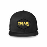 Black Flat Trucker with Gold Classic Patch Front View