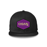 Black Flat Trucker with Gold on Purple Patch Front View