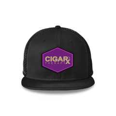 Black Flat Trucker with Gold on Purple Patch Front View