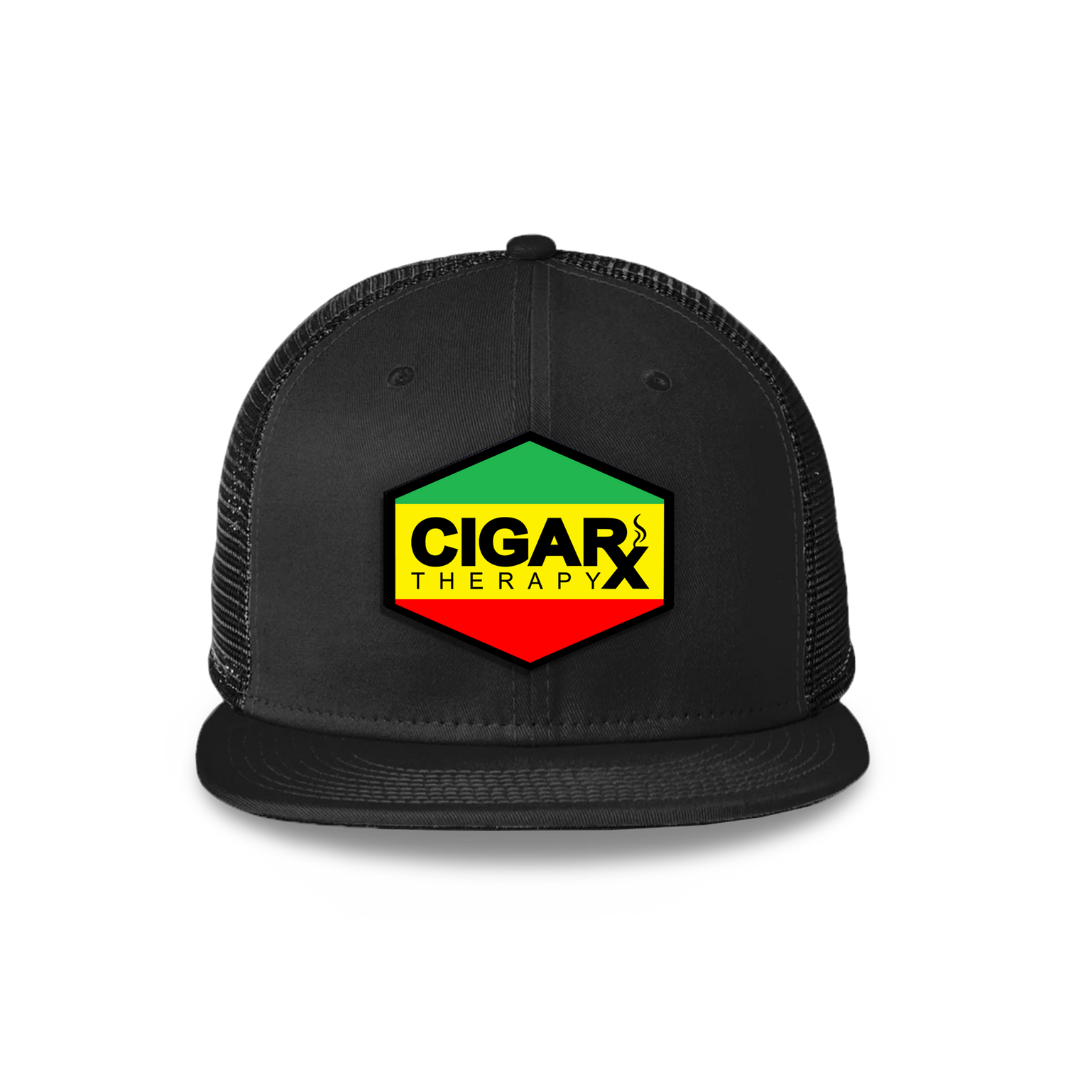 Black Flat Trucker with Reggae Rasta Flag Patch