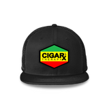 Black Flat Trucker with Reggae Rasta Flag Patch