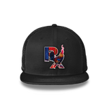 Black Flat Trucker with Smokin Cock Patch White Stroke