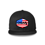 Black Flat Trucker with USA Flag Patch Front View