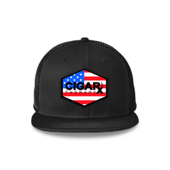 Black Flat Trucker with USA Flag Patch Front View