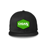Black Flat Trucker with Green Classic Patch Front view