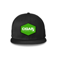 Black Flat Trucker with Green Classic Patch Front view