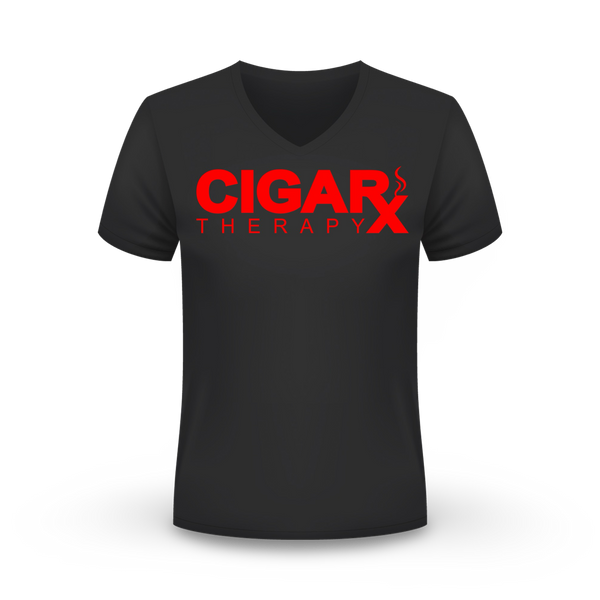 Turn Up the Heat in the Black V-Neck with Red Logo Tee – CIGARx