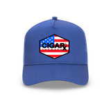 Royal Blue Curved Trucker with USA Flag Patch Front View