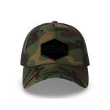 Camo Curved Trucker with Blackout Patch Front View