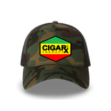 Camo Curved Trucker with Reggae Rasta Patch Front View