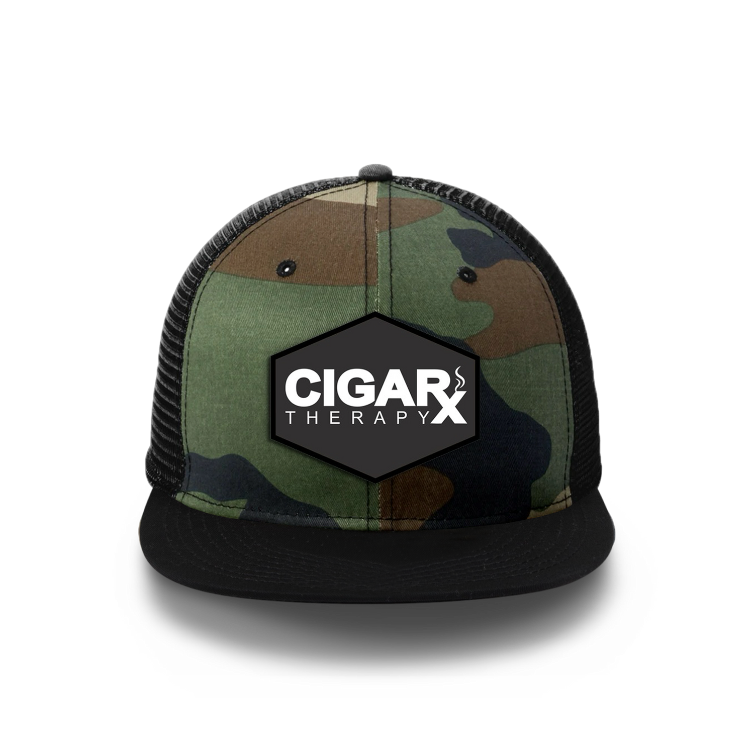 🎁 Camo Flat Trucker with Black Classic Patch (10% off)