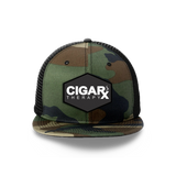 Camo Flat Trucker with Black Classic Patch Camo Bill Front View