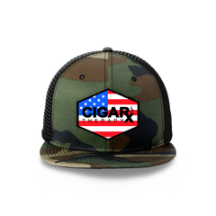 Camo Flat Trucker with USA Flag Patch Camo Bill Front View