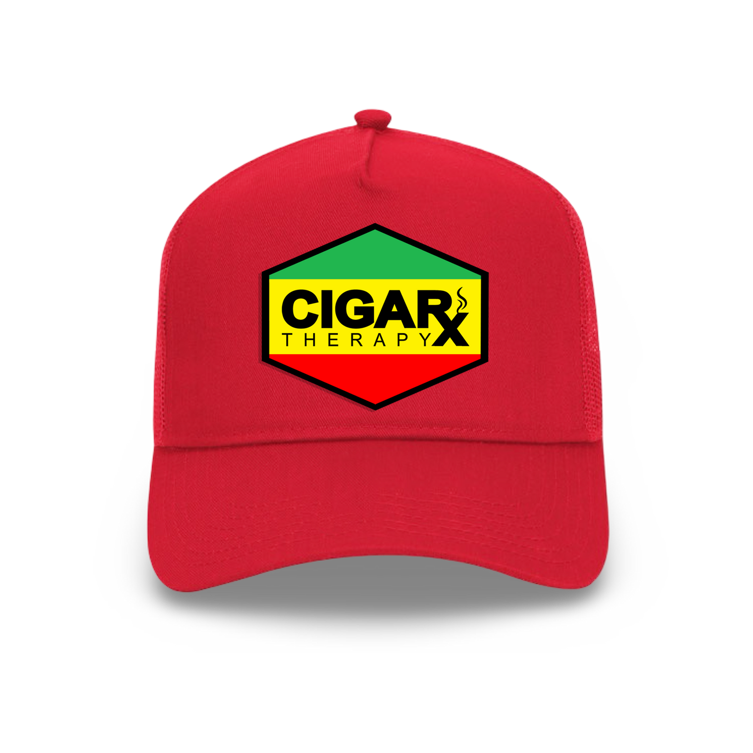 Red Curved Trucker with Reggae Rasta Flag Patch