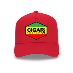 Red Curved Trucker with Reggae Rasta Flag Patch